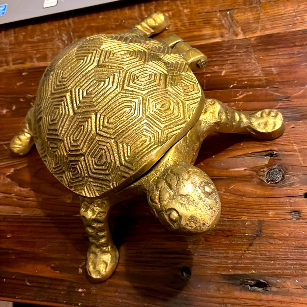 BRASS turtle with shell that opens. adorable. I use it for small items